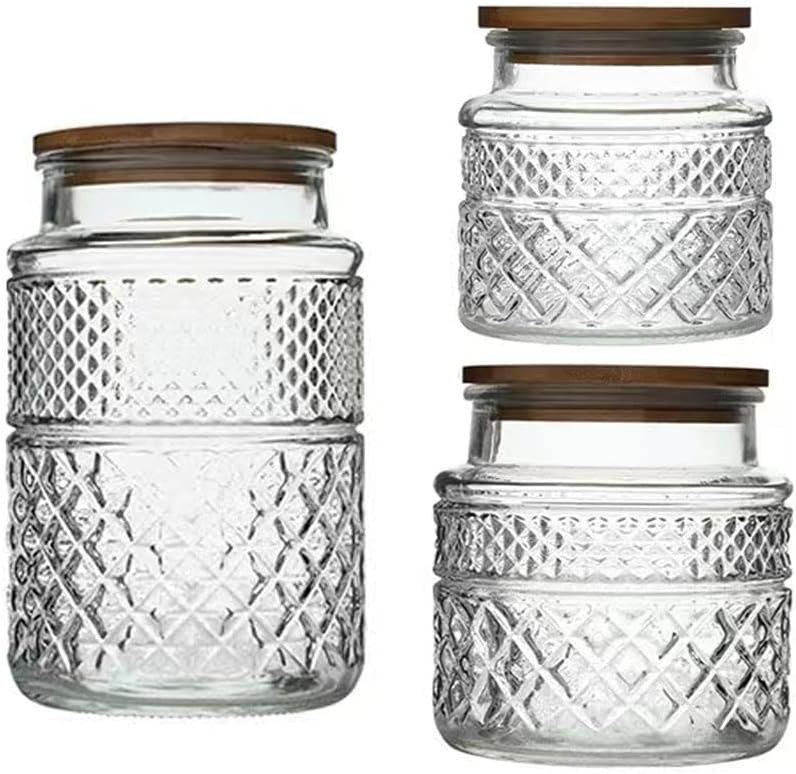 Glass Storage Jars Vintage Embossed Canisters Food Cereal Storage Containers with Bamboo Lid, Dec... | Amazon (US)