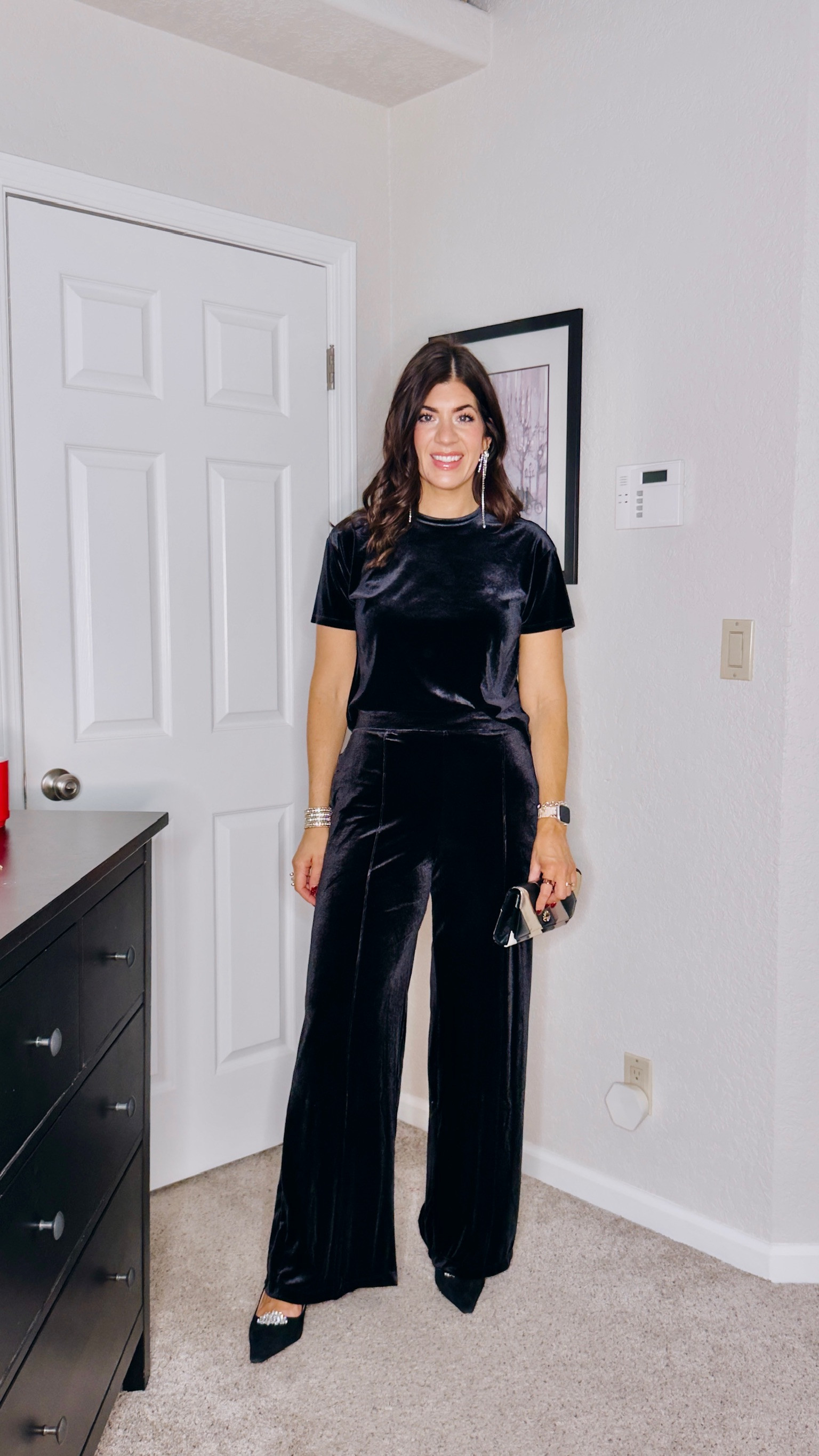 In a medium velvet tee and medium velvet pant 
Holiday outfit, velvet, matching set, NYE outfit, midsize holiday, ootd, date night, party season, under $50 

#LTKFindsUnder50 #LTKMidsize #LTKHoliday
