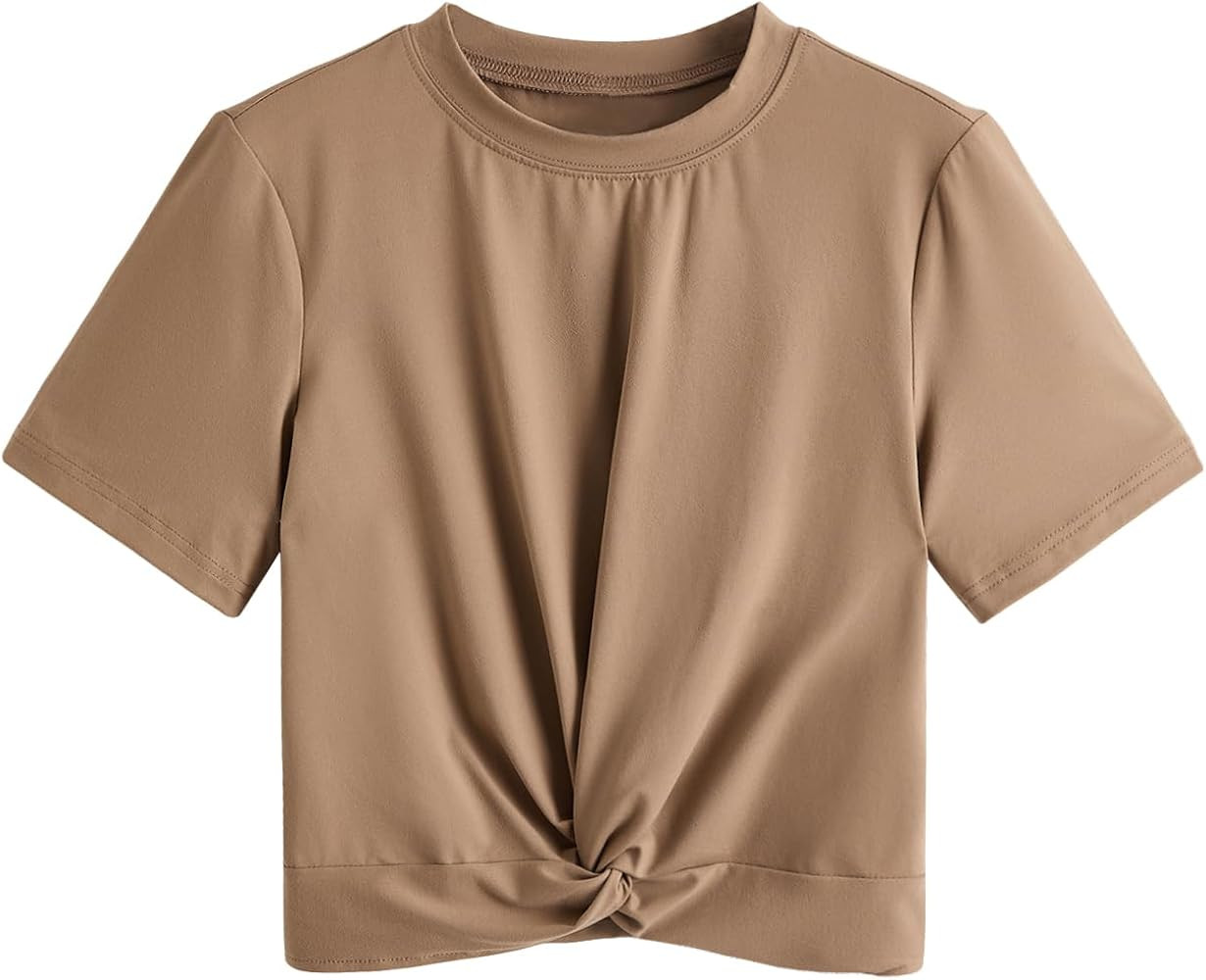 MakeMeChic Women's Summer Crop Top Solid Short Sleeve Twist Front Tee T-Shirt | Amazon (US)