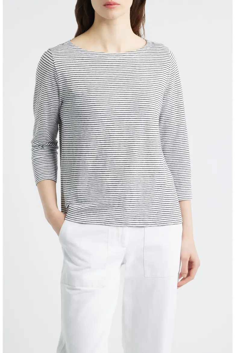 Stripe Bateau Neck Organic Linen Top (Women) | Nordstrom | Nordstrom