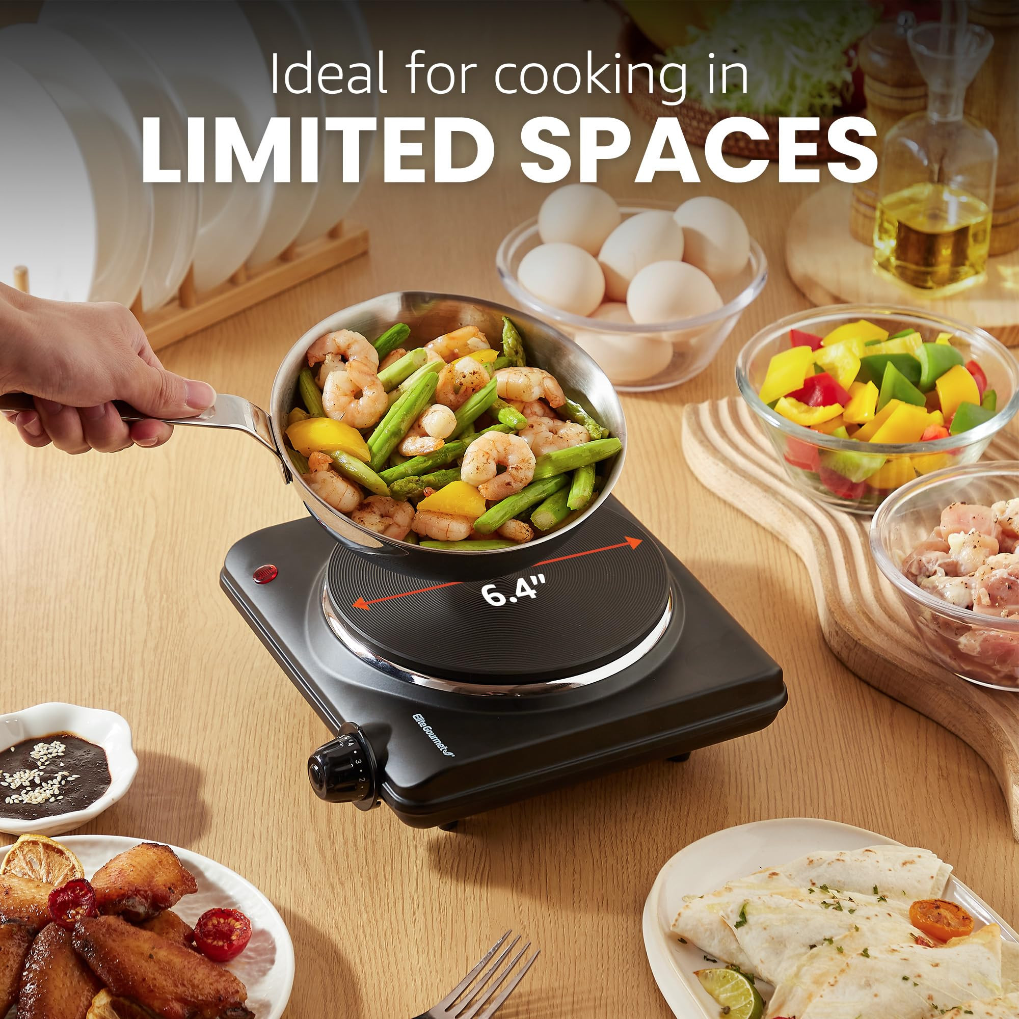 Elite Gourmet ESB-301BF# Countertop Single Cast Iron Burner, 1000 Watts Electric Hot Plate, Tempe... | Amazon (US)