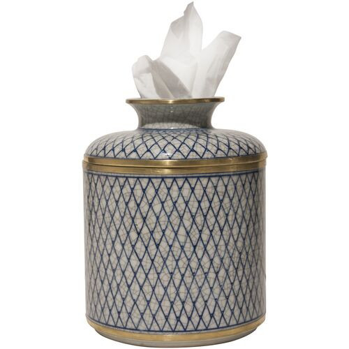 Axel Leaf Tissue Box - Blue/White | One Kings Lane