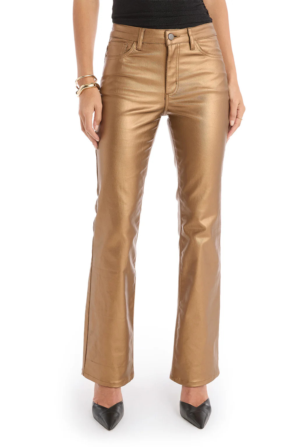 Aria Coated Flare Jean - Gold Metallic | The Noli Shop