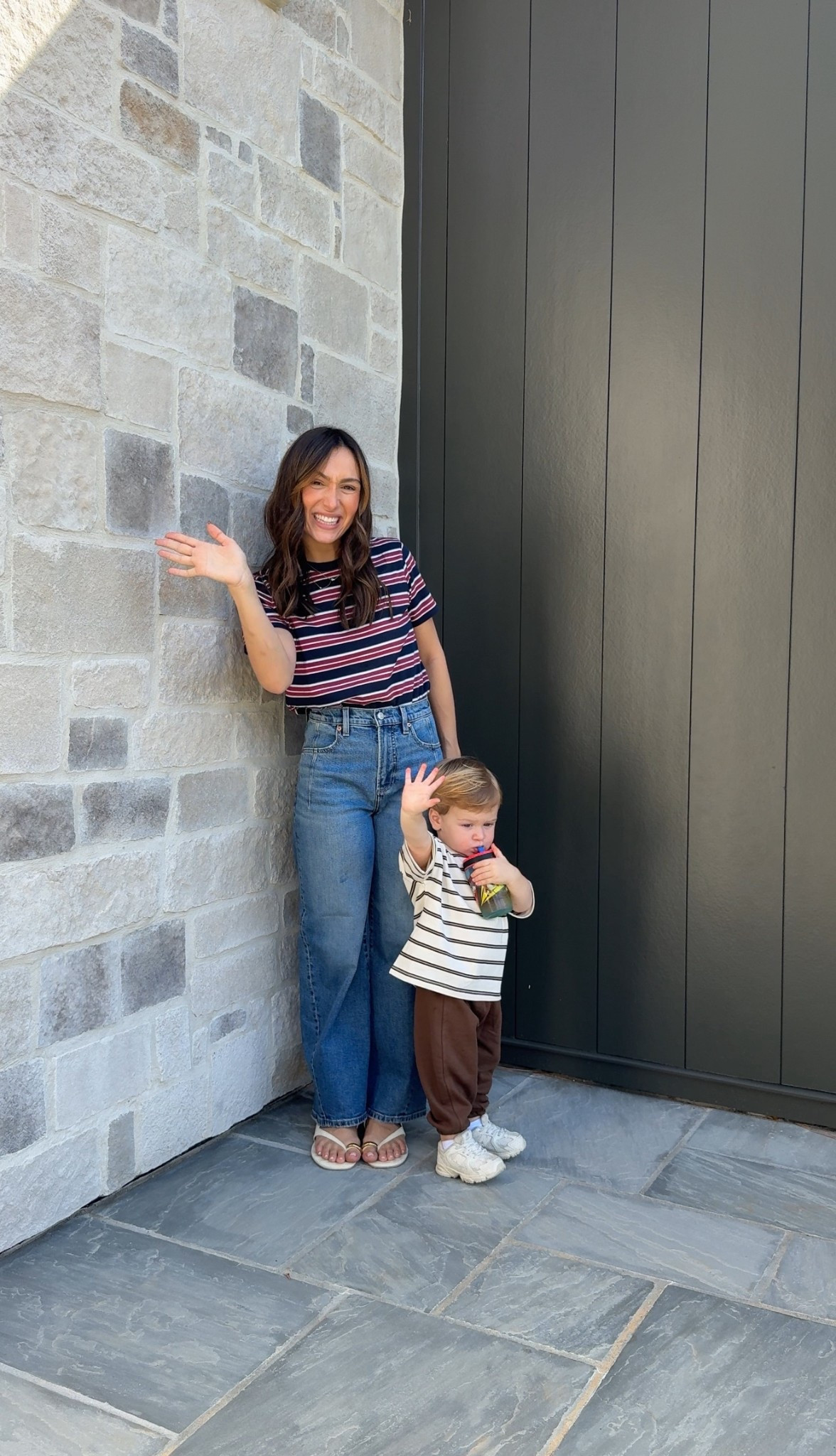 Hudson’s wearing 2T! I’m wearing small top 25 jeans! I could’ve probably done 24 jeans! 