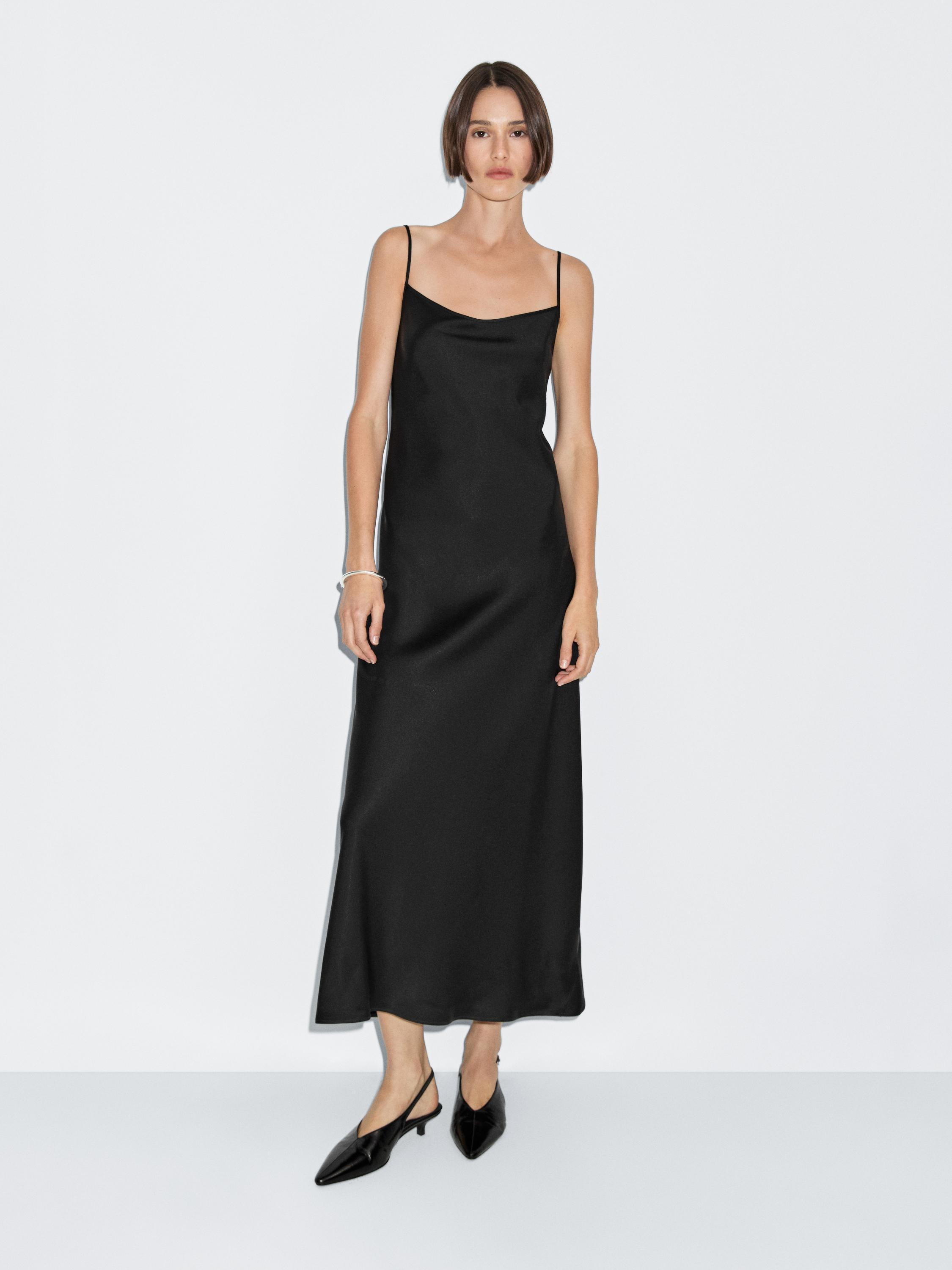 Long crepe camisole dress | Massimo Dutti US