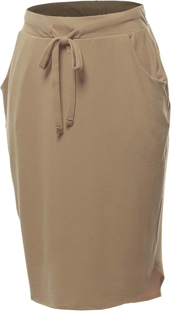 A2Y Women's Elastic Waist Self Tie Tulip Hem Side Pocket Skirt | Amazon (US)