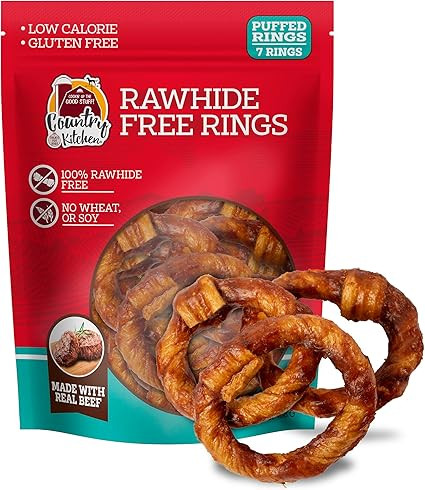 Country Kitchen Rawhide Free Beef Rings Dog Chews, Made with Real Beef, Highly Digestible, Gluten... | Amazon (US)