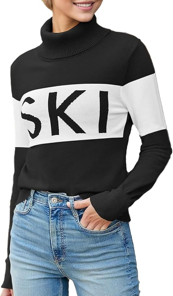 Women Turtleneck Sweaters Long Sleeve Colorblock Tops Winter Ski Sweater Shirts Fashion Winter Sk... | Amazon (US)