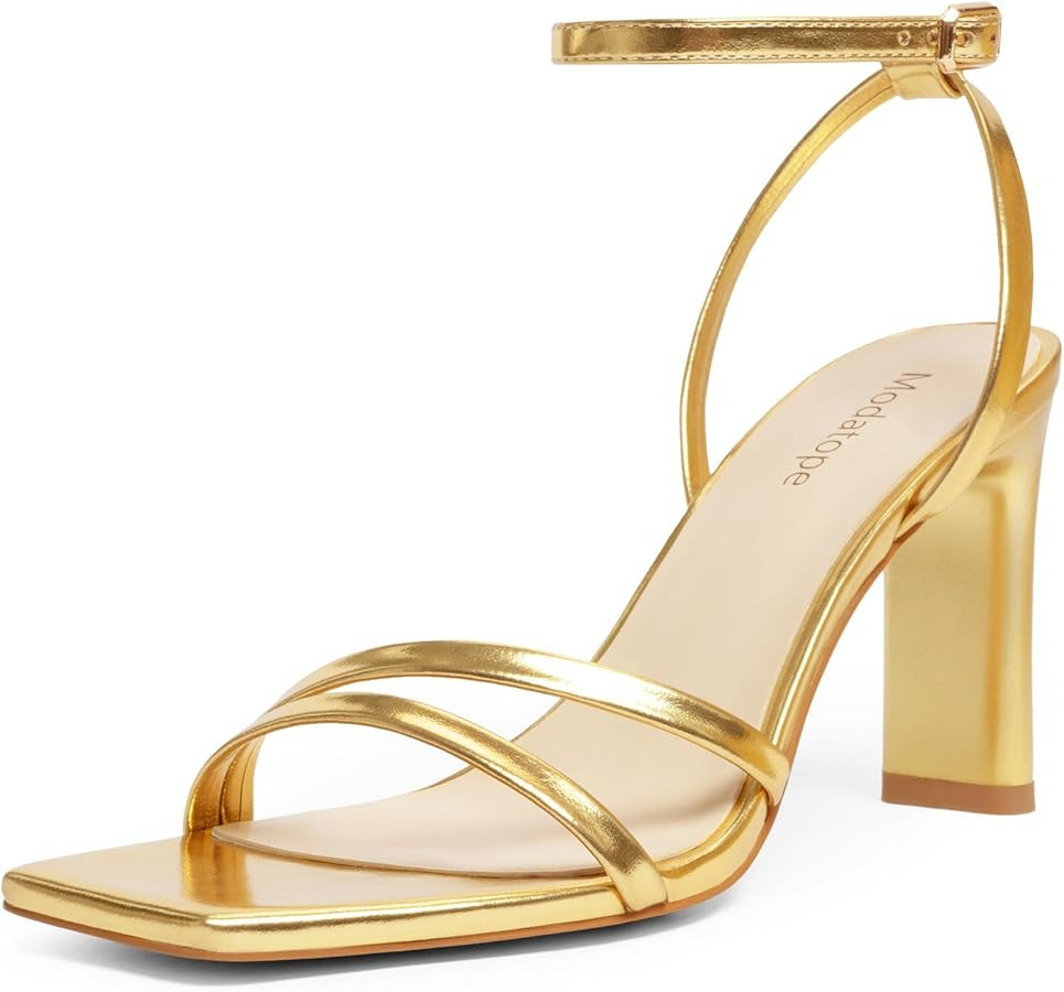 Modatope Womens Sandals Square Open Toe Chunky High Heels Strappy Ankle Strap Sandals Comfort Dre... | Amazon (US)