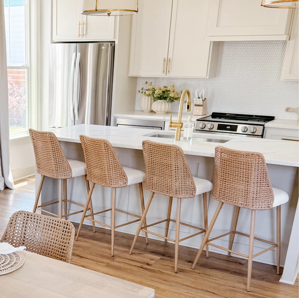 Nice 27" Modern Rattan Upholstered Counter Stool (Set of 4) | Pop Maison