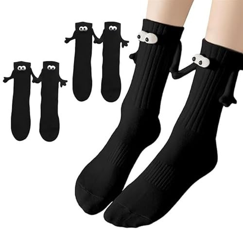 Smilelife 2 Pairs Magnetic Holding Hands Socks - Funny Gifts for Women & Men, Couples, Teens, Friends (Black) | Amazon (US)