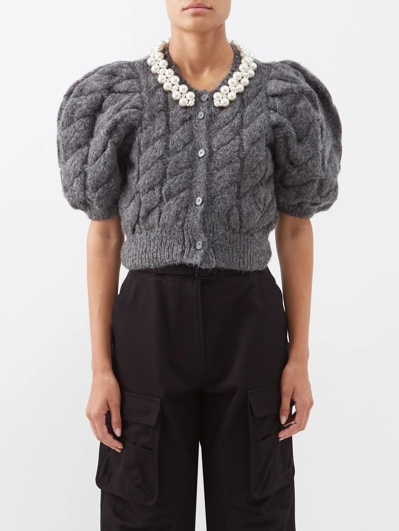 Faux pearl-embellished cable-knit cardigan | Simone Rocha | Matches (US)