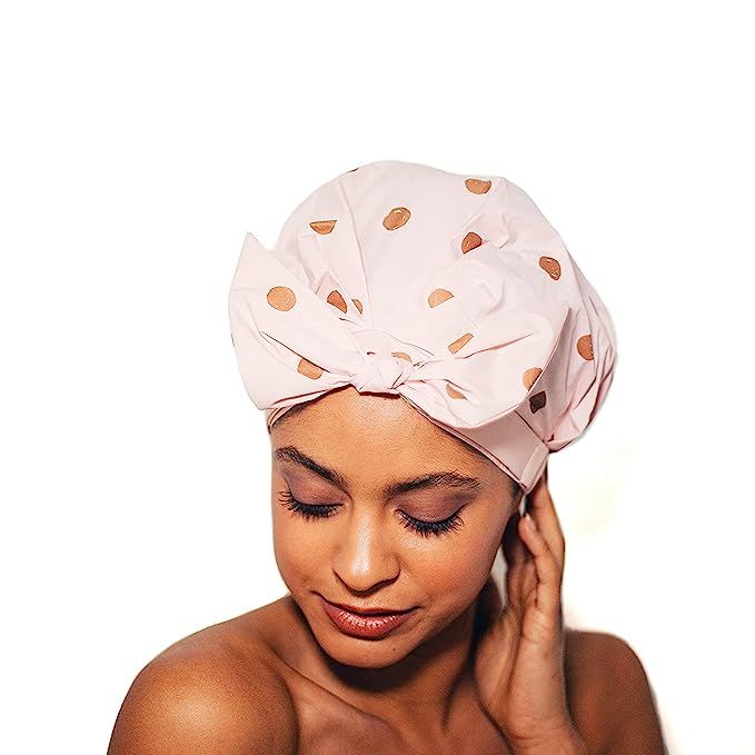 Kitsch Luxury Shower Cap for Women - Waterproof, Reusable Shower Cap for Long Hair (Blush Dot) | Amazon (US)