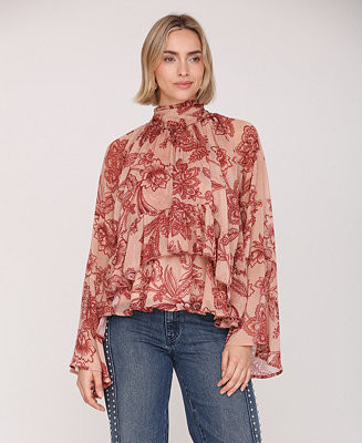 Avec Les Filles Women's Printed Tie Neck Top - Macy's | Macy's