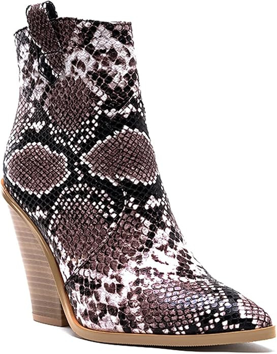 LEHOOR Women Chunky Heel Western Booties Animal Print Women Side Zipper Cowboy Ankle Boots Stacke... | Amazon (US)