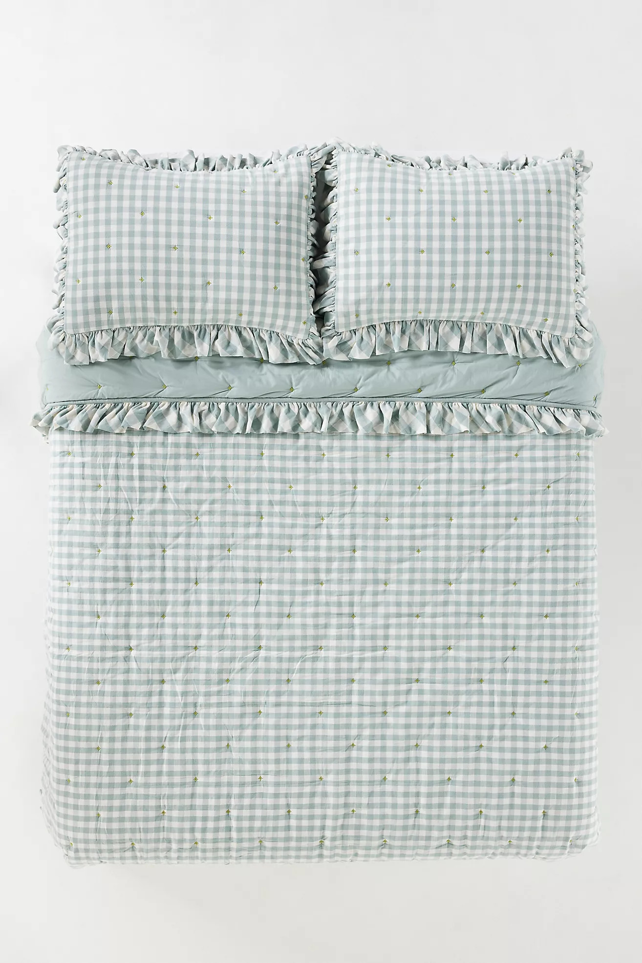 Gingham Ruffle Yarn-Dyed Cotton Quilt | Anthropologie (US)