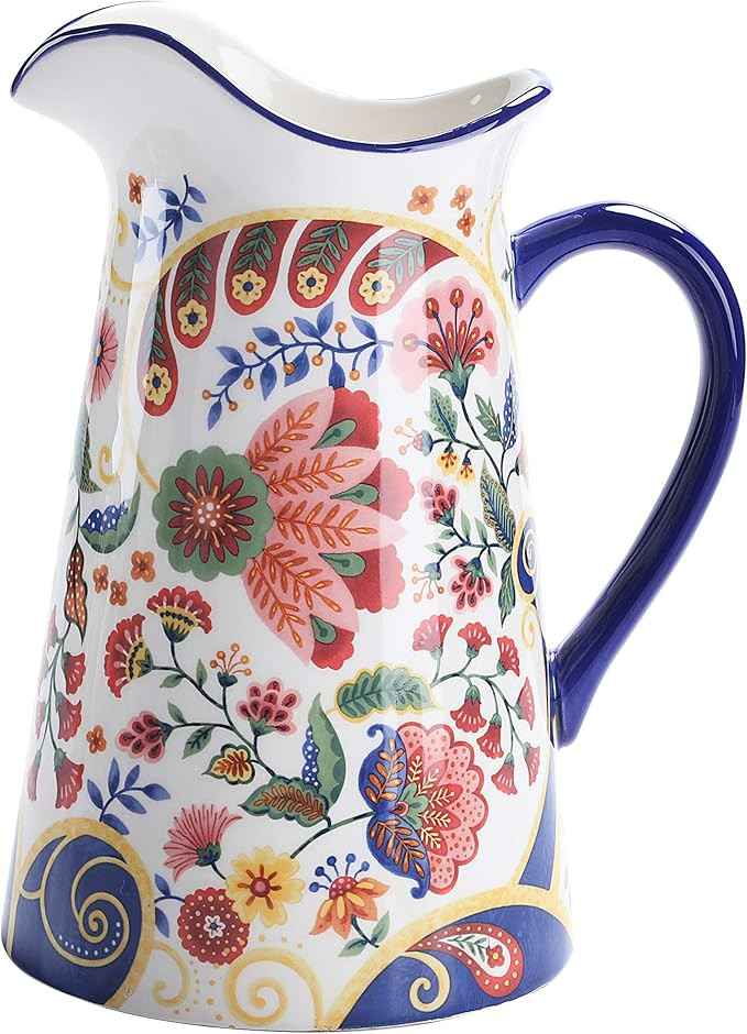 Bico Spiral Marrakesh Ceramic 2.5 Quarts Pitcher with Handle, Decorative Vase for Flower Arrangem... | Amazon (US)