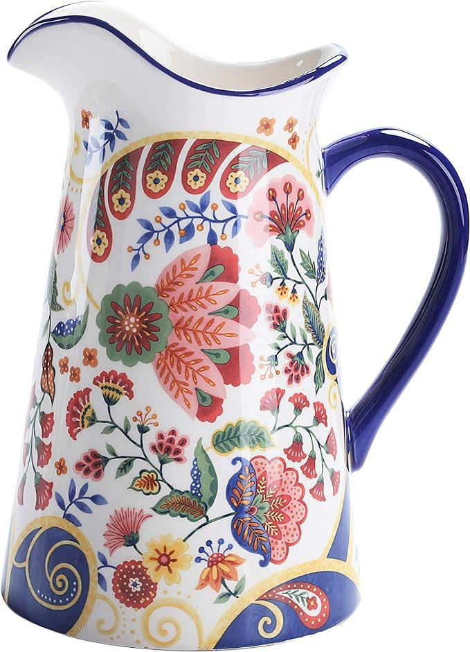 Bico Spiral Marrakesh Ceramic 2.5 Quarts Pitcher with Handle, Decorative Vase for Flower Arrangem... | Amazon (US)