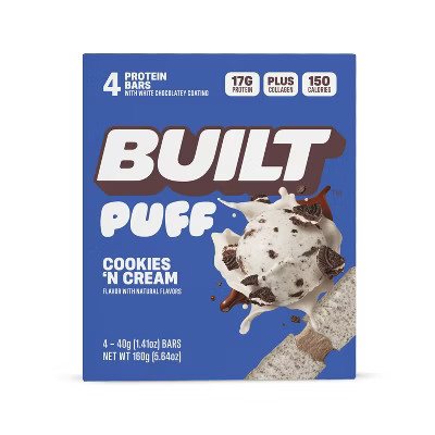 Built Bar Cookies 'N Cream Puff Protein Bars - 17g Protein - 4ct | Target