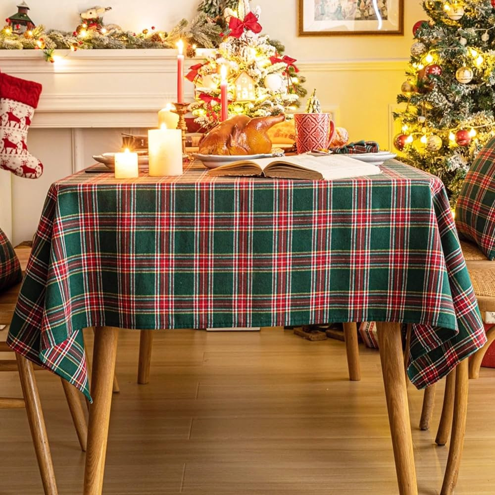 AQOTHES Red Green Plaid Christmas Tablecloth 60x84, Tartan Table Cloth Decorations, Winter Holida... | Amazon (US)