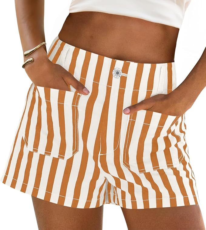 Cicy Bell Womens Summer Striped Jean Shorts Casual High Waisted Wide Leg Denim Shorts Beach Vacat... | Amazon (US)