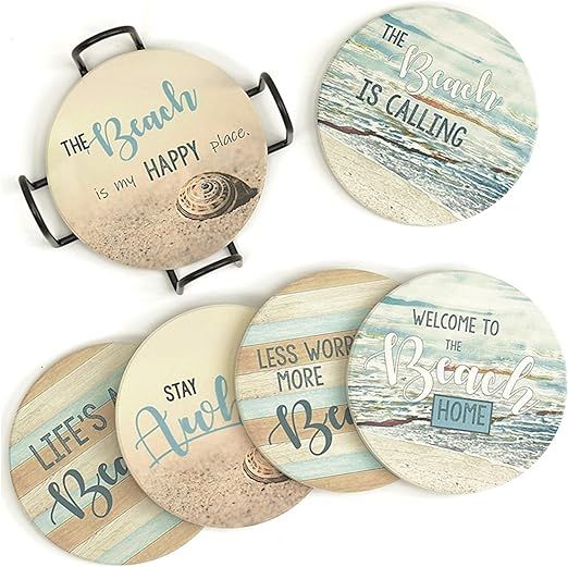 PANCHH Beach Coastal & Ocean Sea Tropical Theme Coasters for Drinks , Kitchen Decor and Gifts for... | Amazon (US)