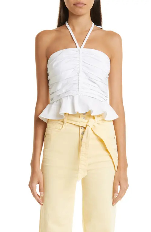 Arienne Ruched Stretch Cotton Halter Top | Nordstrom