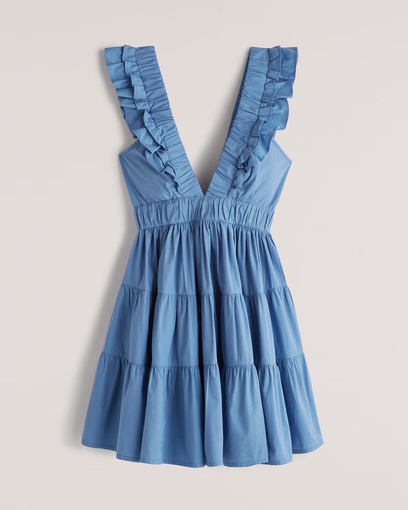 Ruffle Poplin Mini Dress Blue Dress Dresses Spring Dress Pastel Spring Outfits Budget Fashion | Abercrombie & Fitch (US)