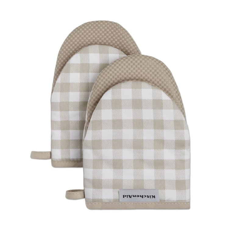 KitchenAid Gingham Mini Oven Mitt Set, Milkshake Tan, 5.5"x8", Set of 2 | Walmart (US)