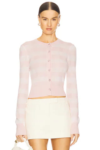 For Love & Lemons Gingham Knit Cardigan in Pink from Revolve.com | Revolve Clothing (Global)
