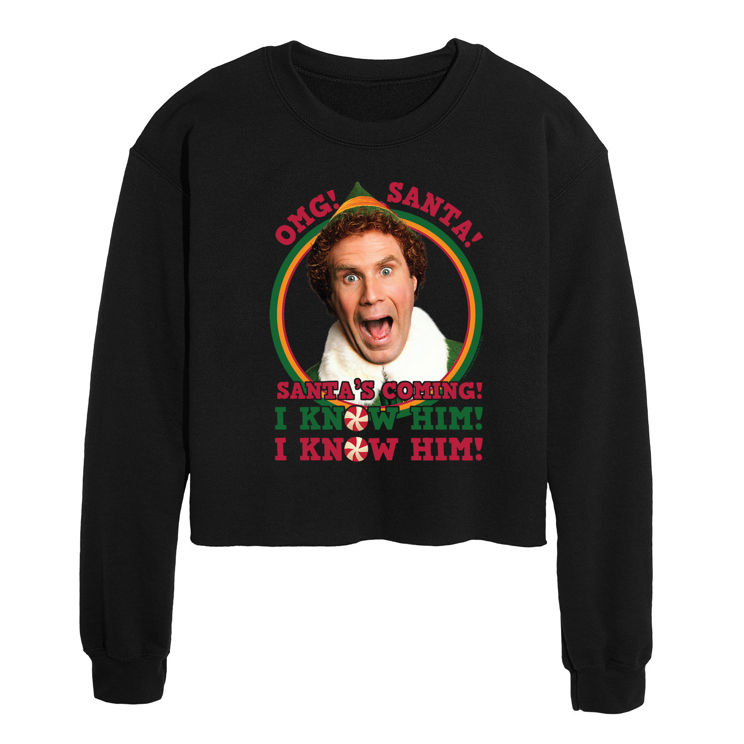 ELF - Omg Santa I Know Him - Juniors Cropped Crew Neck Sweatshirt | Walmart (US)