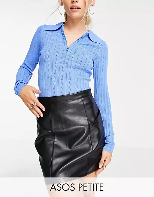 ASOS DESIGN Petite high waist leather look mini skirt in black | ASOS (Global)