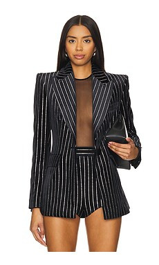 Alex Perry Crystal Velvet Single Breasted Fitted Blazer in Black from Revolve.com | Revolve Clothing (Global)