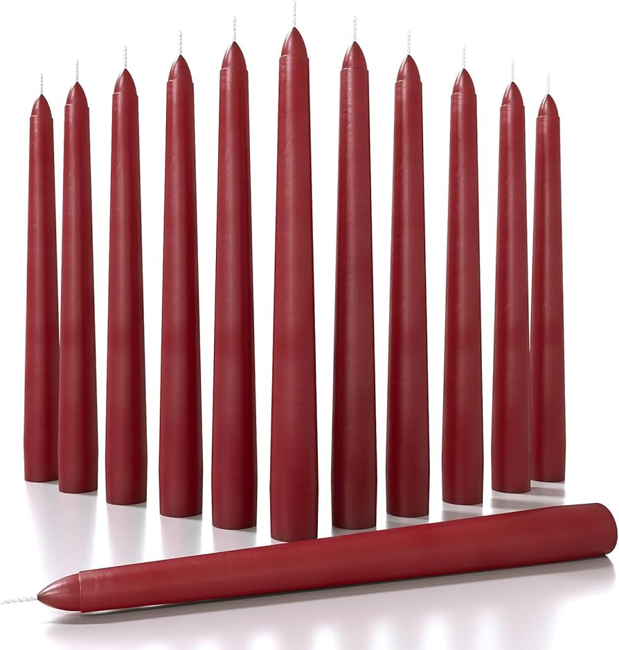 CANDWAX 8 inch Bordeaux Taper Candles Set of 12 - Unscented Smokeless Dripless Tall Candlesticks ... | Amazon (US)