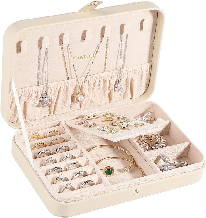 LANDICI Small Jewelry Box for Women Girls, PU Leather Travel Jewelry Case, Portable Jewelry Organ... | Amazon (US)