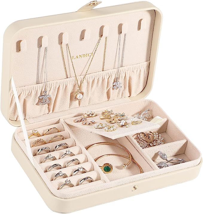 LANDICI Small Jewelry Box for Women Girls, PU Leather Travel Jewelry Organizer Case, Portable Min... | Amazon (US)