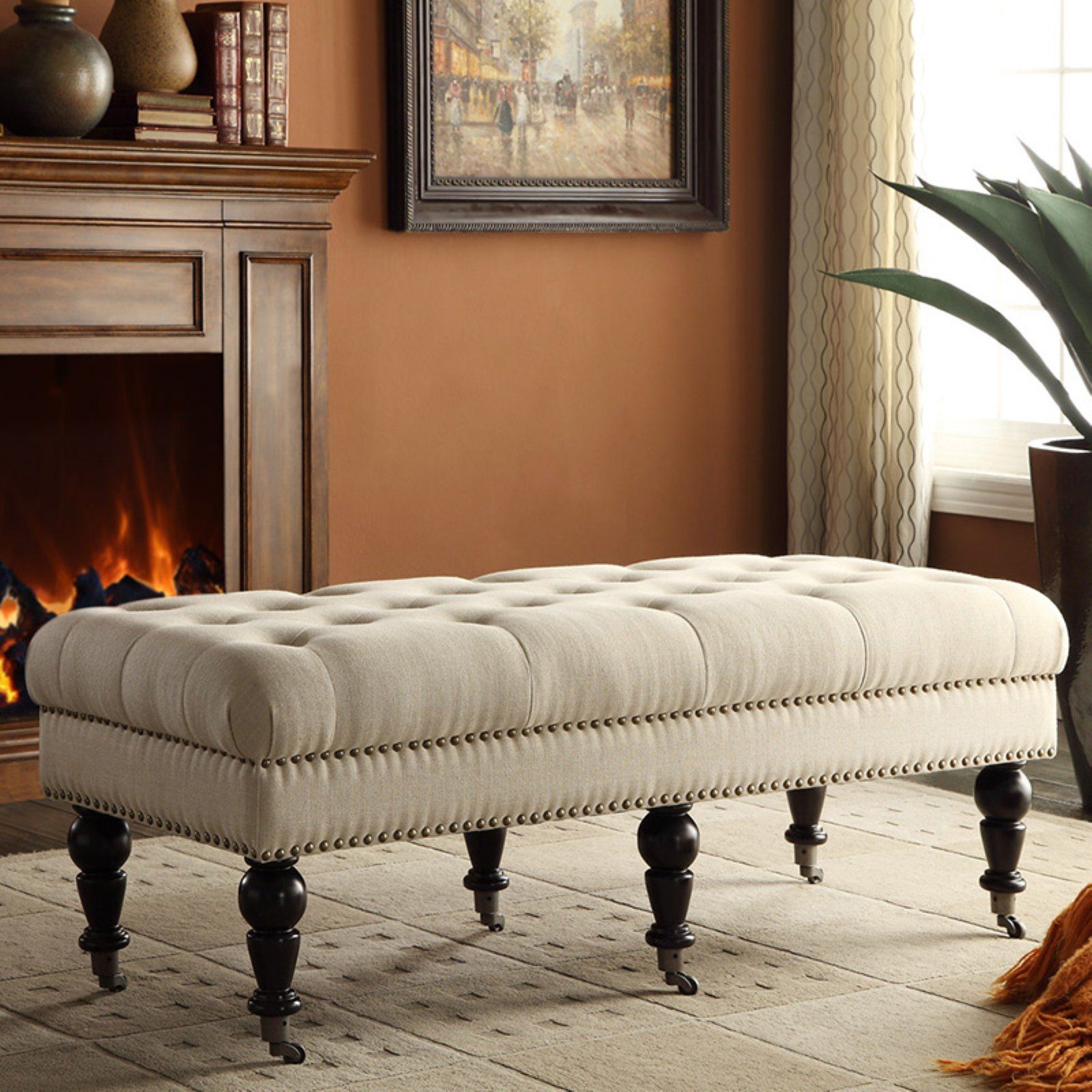 Linon Isabelle Linen Tufted Bench, Multiple Sizes and Colors - Walmart.com | Walmart (US)