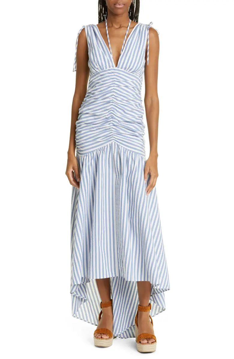 Perrin Mixed Stripe High-Low Stretch Cotton Dress | Nordstrom