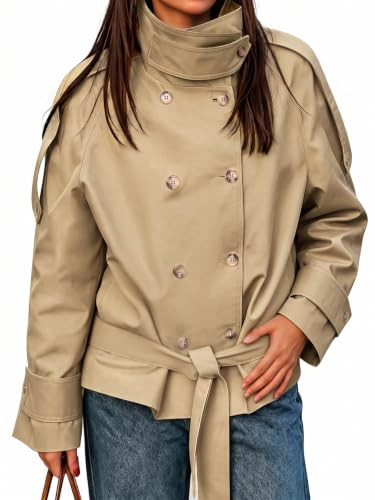 Cicy Bell Womens Short Trench Coats Double Breasted Casual Belt Fall Jacket | Amazon (US)