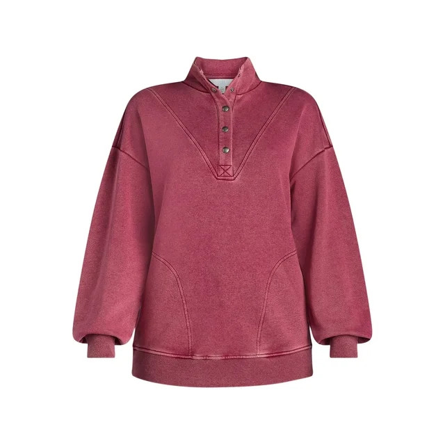 Time and Tru Women's Mock Neck Henley Pullover Sweatshirt, Sizes XS-XXXL | Walmart (US)