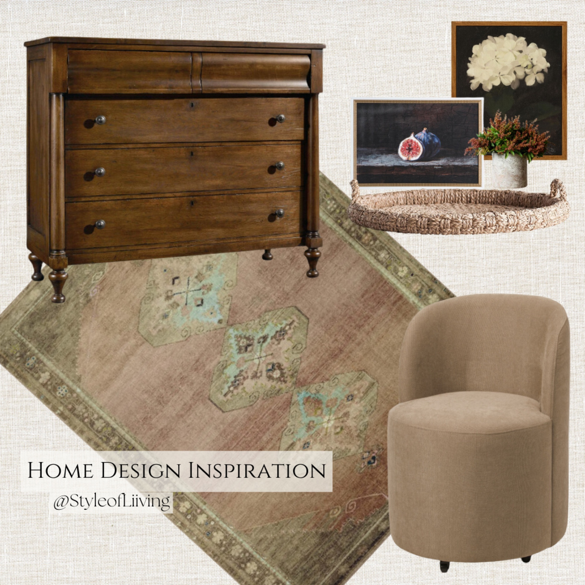 Fall home decor and furniture from Amazon and TJ Maxx. Dresser chest 5 drawers in pecan, dining chair from TJ Maxx for $149.99! Area rug, framed wall art prints, pot from McGee and Co.. Large handmade braided bankuan tray with handles.

#LTKSeasonal #LTKStyleTip #LTKHome