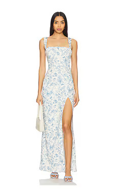 MAJORELLE Carmella Gown in Baby Blue Toile from Revolve.com | Revolve Clothing (Global)