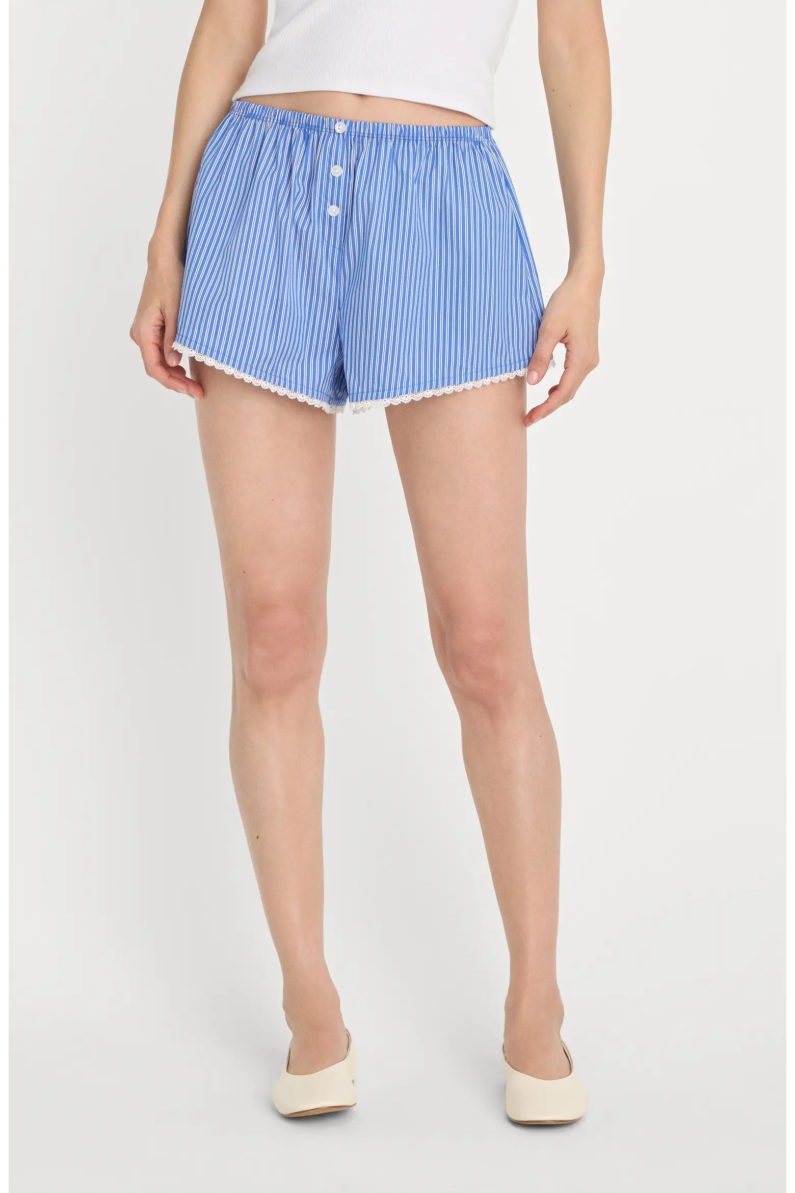 Poplin Lace Trim Stripe Boxer Shorts (Women) | Nordstrom | Nordstrom