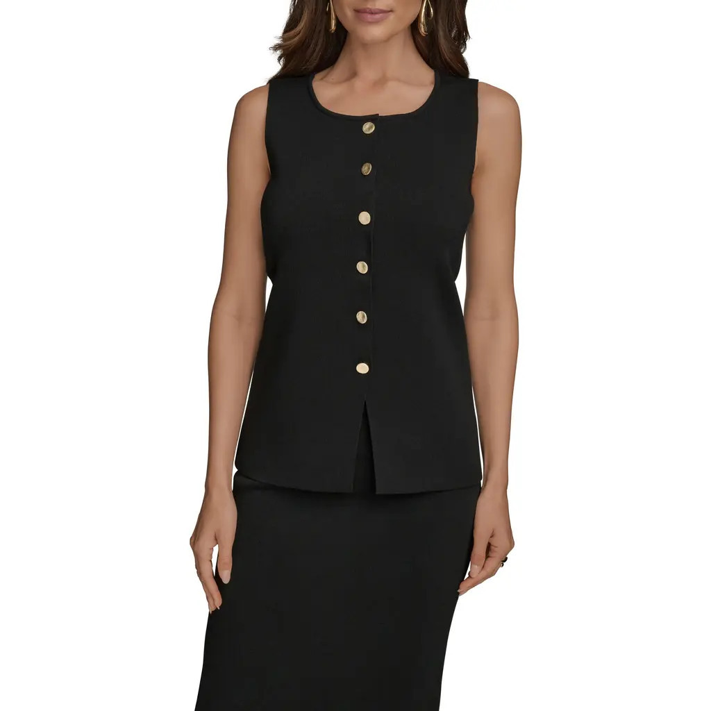 Donna Karan New York Button Front Knit Vest in Black at Nordstrom, Size Small | Nordstrom