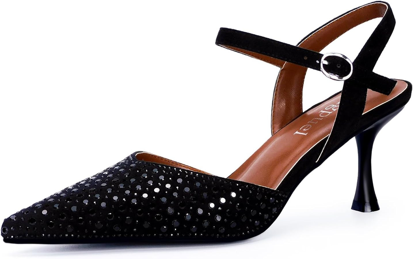 Rhinestone Kitten Heels for Women Closed Pointed Toe Stiletto Heels Ankle Strap Buckle Prom Party... | Amazon (US)
