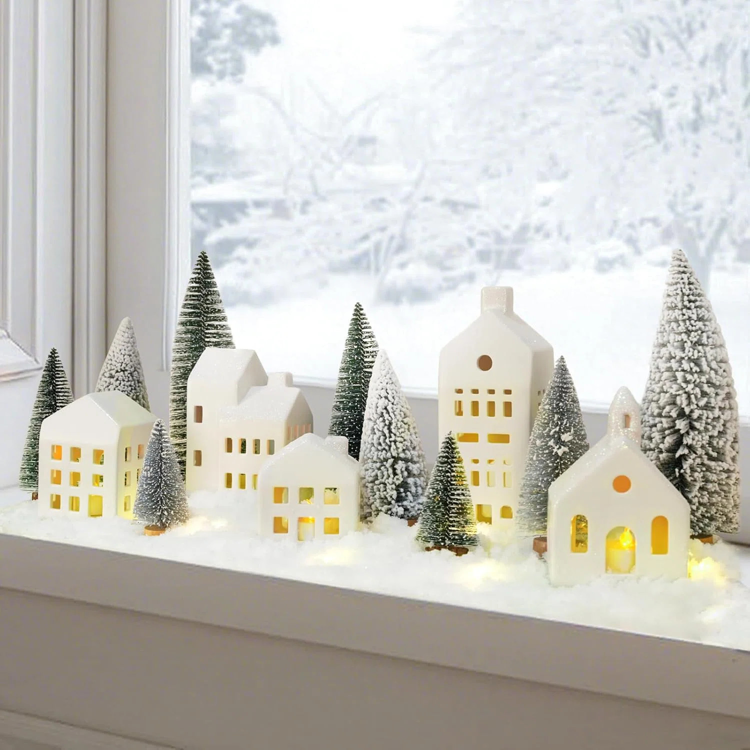 Christmas Decorations Indoor - Christmas Village Sets of 5 Ceramic Houses with LED Lights Remote ... | Wayfair North America