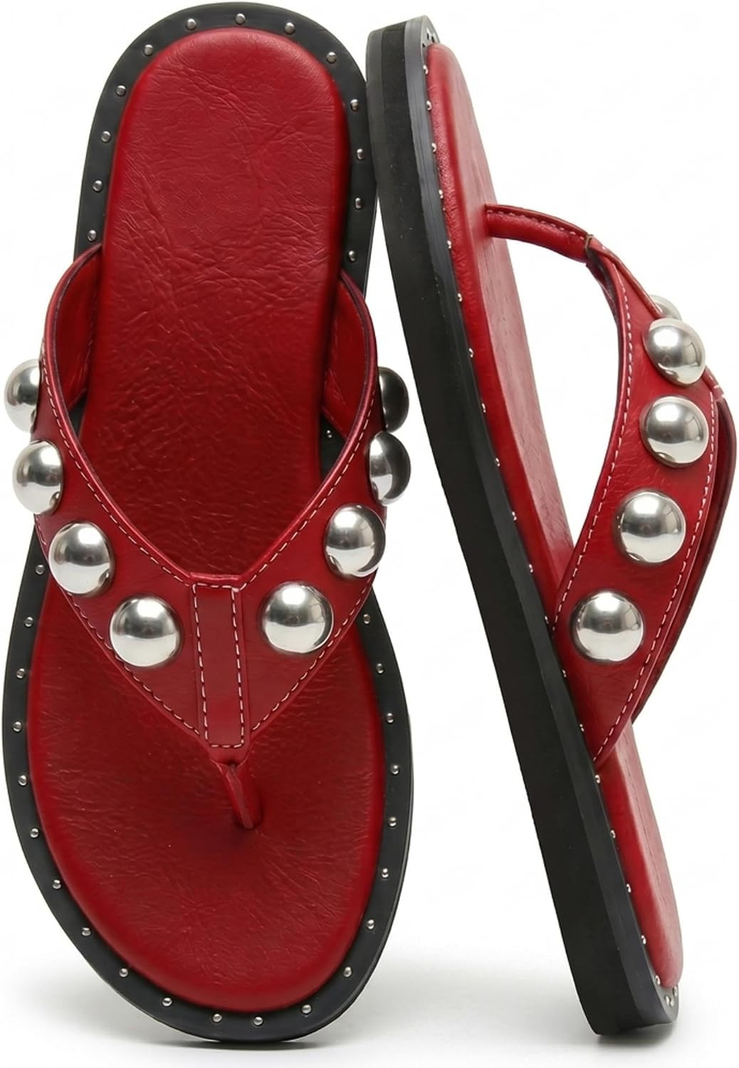 Studded Thong Sandals for Women Round Toe Slip On Flip Flop Slides | Amazon (US)