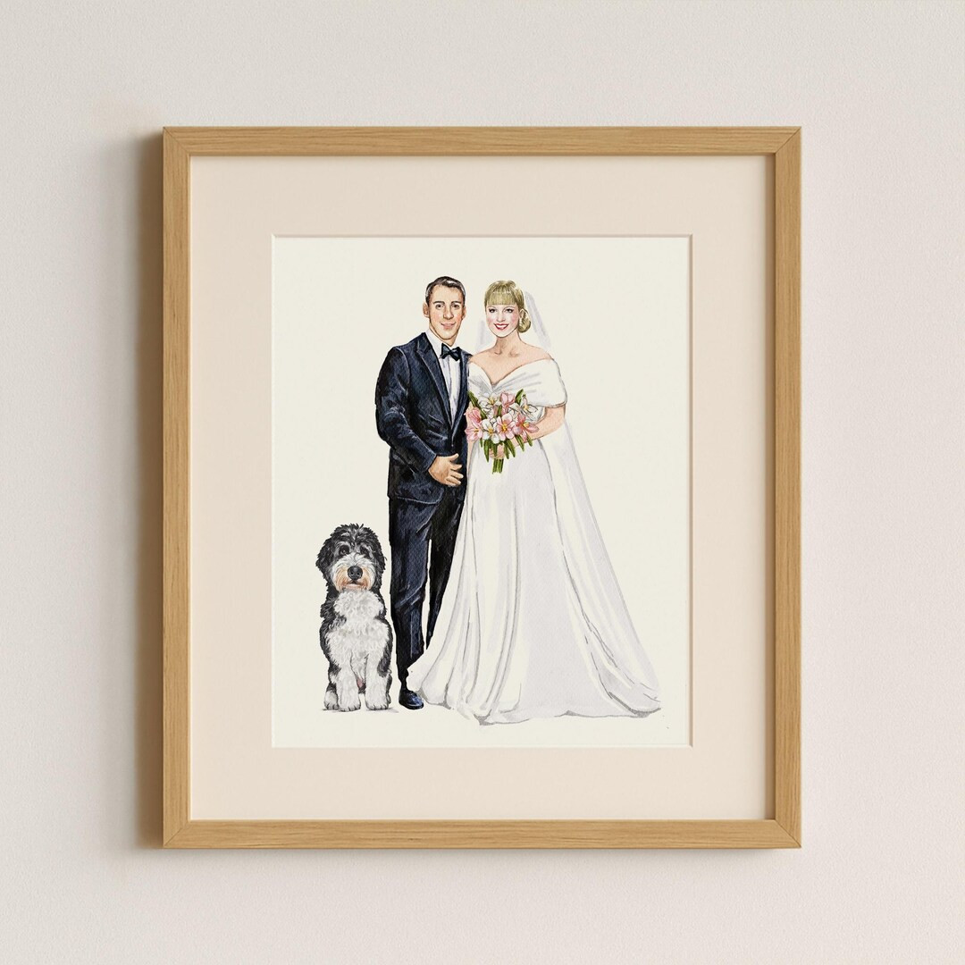 Hand-painted Watercolor Wedding Portrait With Pets (digital File) - Etsy | Etsy (US)