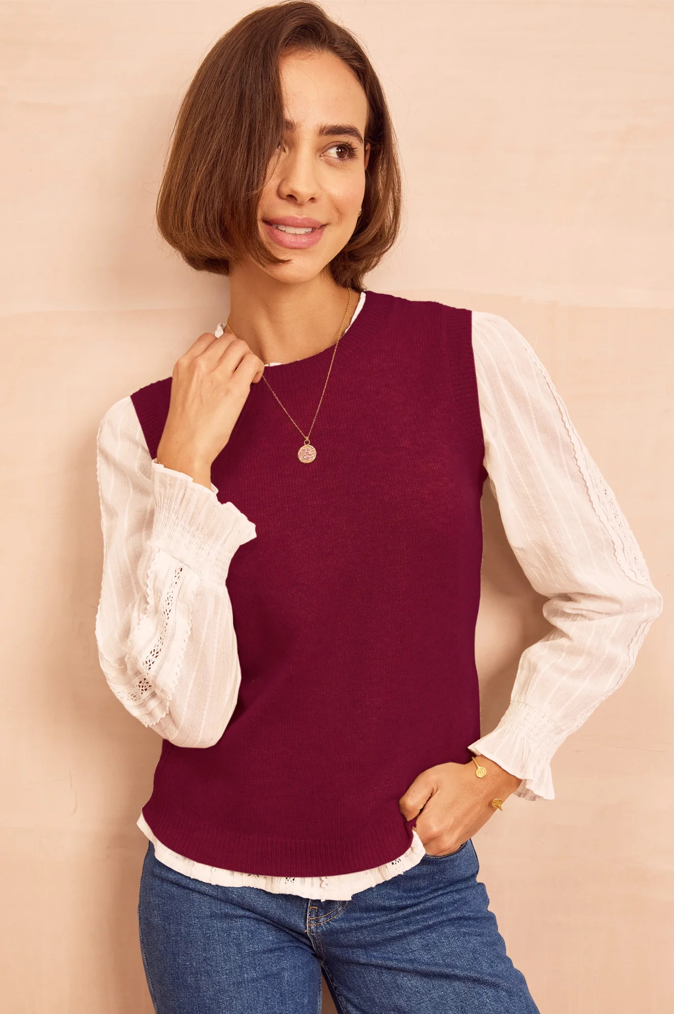 Merino Wool Knitted Short Tank | Wine | Aspiga