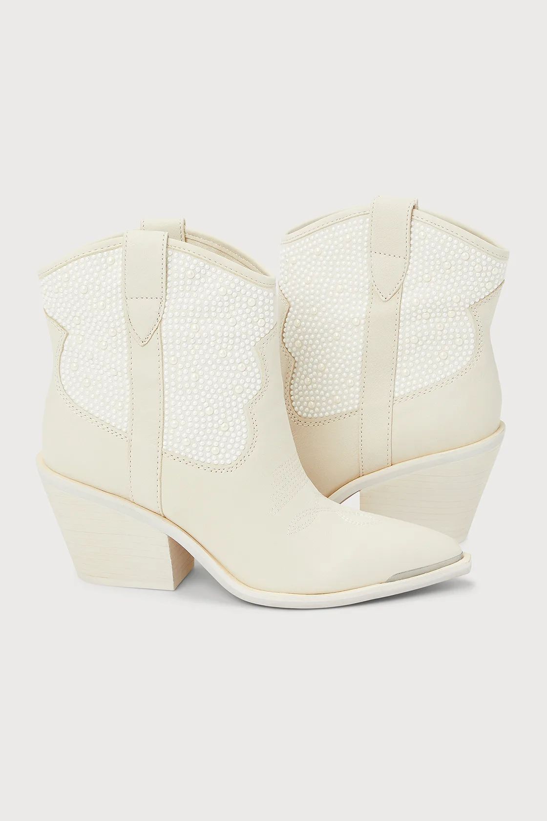 Nashe Off-White Nubuck Leather Pearl Western Ankle Boots | Lulus (US)